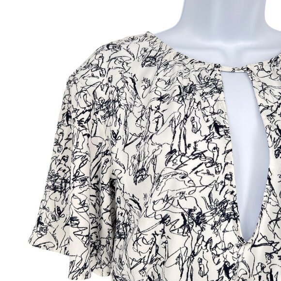 Open Edit Abstract Print Keyhole Blouse Black White Size XS - Picture 4 of 9